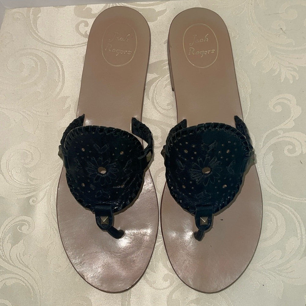 Jack Rogers Georgica Leather Sandals Black w/ Patent SZ 11M